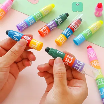 6 Farver Kreativ Syning Solid Highlighter Markør Pen Til Gaver Fluorescerende Pen Retro Farve Graffiti Maleri Papirvarer, Kuglepenne