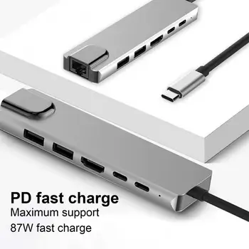 6-i-1 Multifunktionelle Type-C og PD Oplade USB 3.0 Hub Docking-Adapter