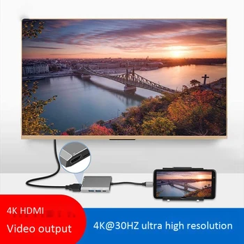 6-i-1 USB-C-Hub med USB 3.0-Porte, HDMI 4K 60W PD Opladning SD/TF Kort Læser til /Pro/Air og Flere USB-Enheder C