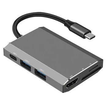 6-i-1 USB-C-Hub med USB 3.0-Porte, HDMI 4K 60W PD Opladning SD/TF Kort Læser til /Pro/Air og Flere USB-Enheder C