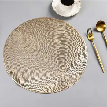 6 Stk PVC-Dækkeservietter-Udskæring Skridsikre Runde spisebord Måtter Coaster HomeTable Dekoration,Guld+Sølv
