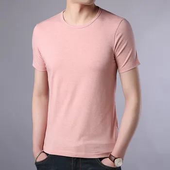 6435-Sommeren Mænds 2 ensfarvet, kortærmet Tendens Unge Bomuld Top T-Shirt Enkel Løs T-Shirt