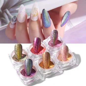 6Colors/Set Holografiske Aurora Pigment Nail Art Glitter Pulver, Støv Manicure Diamant Pulver, Støv Søm Manicure, Udsmykning TSLM1