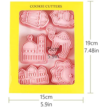 6pc Cookie form Plast Tegnefilm DIY 3D Bagning Formsæt Kiks Fondant Kage Udsmykning Værktøj til Ramadan Festival fødselsdagsfest