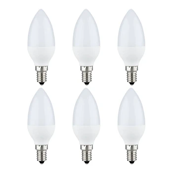 6stk LED Lamper, Stearinlys Pærer Lysestager 2700K AC220-240V, E14 470LM 3W Cool Hvid
