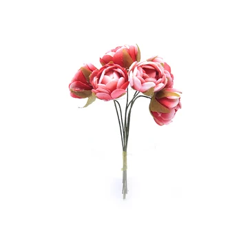 6stk Mini Silke Kunstig Rose Buket Blomster Bryllup Hjem Indretning, DIY Falske Blomst