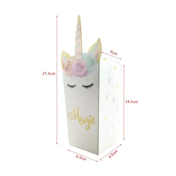 6stk Unicorn Popcorn Kasser DIY Fødselsdag Dekoration Magical Unicorn Theme Part Popcorn Poser Børn Favoriserer Gave Poser, Indpakning
