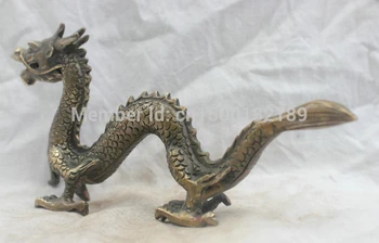7.5 TOMMER Kinesiske Folkemusik Kultur Håndlavet Gamle Messing Bronze Statue Lucky Dragon Skulptur 18CM