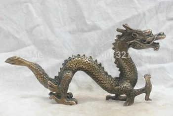 7.5 TOMMER Kinesiske Folkemusik Kultur Håndlavet Gamle Messing Bronze Statue Lucky Dragon Skulptur 18CM