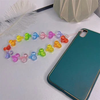 7 Stilarter Farverige Overdrevet Hjertet Akryl Ler Perle Mobiltelefon Kæde Anti-tabte Hængende Nede Taske Rem Rem
