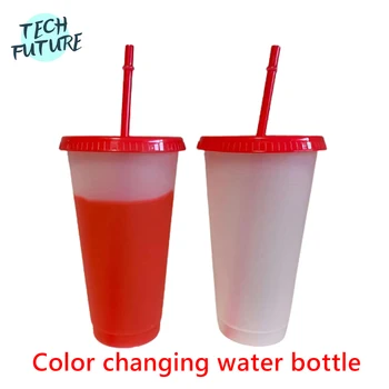 700 ML Farve Skiftende Flaske Vand Med Sugerør Låg, Plast kan Genbruges Personlig Drinkware Og Drikke Kop Udendørs Bærbare