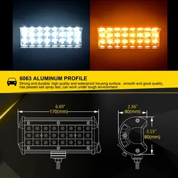 72W 7inch Tredobbelt Række LED Lys Bar Dual Farve 12V 24V LED Spot Beam Lampe til ATV