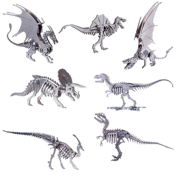 7modeller DIY Rustfrit Stål Puslespil Dinosaurer Model Metal Montering Puslespil Forsamling Model Kits Børn Gift - Spinosaurus