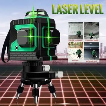 8/12 Linjer 3D Laser-Niveau Auto selvnivellerende Laser-Niveau 360 Grader Vandret og Lodret på Tværs af Super Kraftig Grøn Laser-Niveau