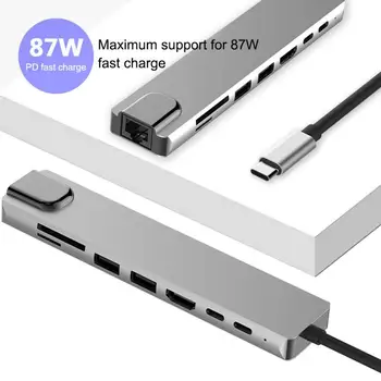 8-i-1 Multifunktionelle Type-C til 4K 4K HDMI-kompatibel/J45/PD USB 3.0-TF PD Oplader Hub Adapter Udvidelse Hub NY