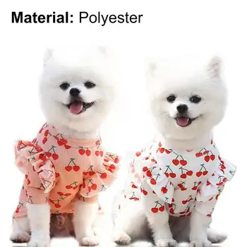 80% HOT SALG Hund Kostume Cherry Udskrivning Mønster, Rund Hals Polyester Hud-venlige Klud Bluse til hverdagen