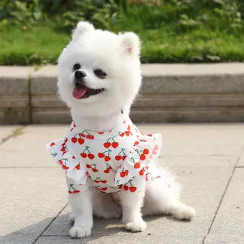 80% HOT SALG Hund Kostume Cherry Udskrivning Mønster, Rund Hals Polyester Hud-venlige Klud Bluse til hverdagen