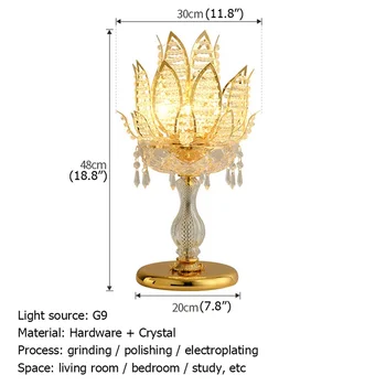 8M Luksus bordlampe Krystal, Moderne Guld Lotus Kreativ Dekoration LED Desk Lys Til Hjemmet Sengen