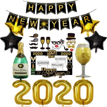 8SEASON Nye År Part Dekorationer Kits Glitter 2020 Happy New Year ' s Eve Part Photo Booth Rekvisitter Forsyninger
