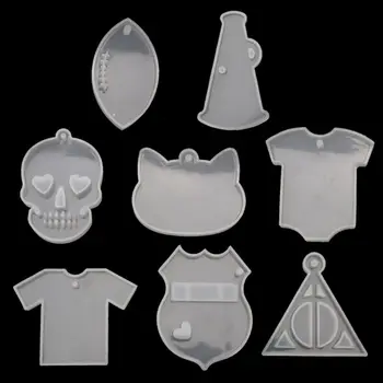 8stk Nøglering Vedhæng Harpiks Forme Skull T-shirt Horn Babysuit Epoxy Harpiks Skimmel Silikone Forme Smykker Gør Værktøjer