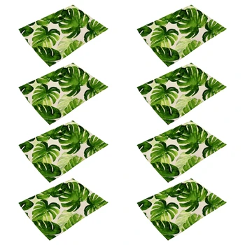8stk/Set, Nordiske Stil Rektangel Dækkeserviet Tropiske Grønne palmeblade Trykt Bomuld Coaster Bowl Cup Mat Home Decor