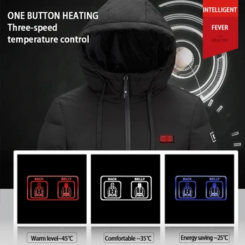 9 opvarmede områder Smart Opvarmet Jakker Vandtæt Opvarmet Vest Vinter Varm USB Dual control, El-Varme Thermal Hooded Coat