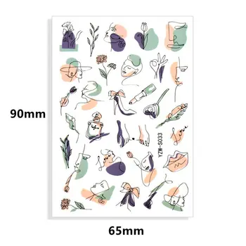 9 Stk/sæt Nail Stickers håndmalede Blomster Og Sommerfugle Simpel Ansigt Rendering Alfabet Dyr Klistermærker DIY Nail Decals