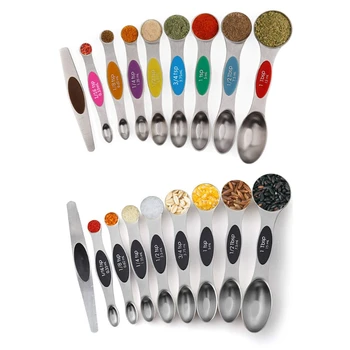 9-stykke Rustfrit Stål Medium Cook Magnetiske måleske Set Dobbelt-sidet I Spice Pot Stor Ske Køkkenredskaber
