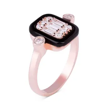 925 Sterling Sølv Damer Ring Rose Farve Med Sort Sten Mode Tyrkisk Premium Kvalitet Håndlavet Jawelery