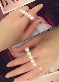 925 Sterling Sølv ferskvandsperle En Linje Finger Ring Zircon Balance Index Finger Ring i 18K Guld Fine Kvinder Perle Smykker