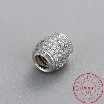 925 Sterling Sølv Rhinestone Oval Spacer Charm Perler for DIY Armbånd Halskæde Gøre S925 Fine Smykker at Finde