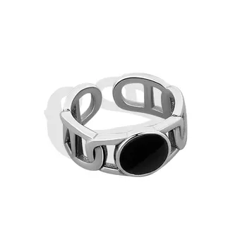 925 Sterling Sølv Ringe for Kvinder Sort Sten Vintage Bryllup Trendy Smykker Store Justerbar Antikke Ringe Anillos
