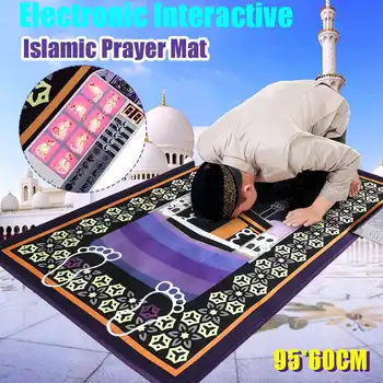 95*60cm Elektroniske Interaktive Islamiske Muslimske bedetæppe Måtte Tilbede Salat Musallah Bede Måtter Tæppe Passer Islamiske Stift