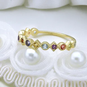 9K Guld Farve Natural Crystal Ring Kvindelige Simpel Lille Frisk Mode Band Fødselsdagsgave