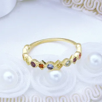 9K Guld Farve Natural Crystal Ring Kvindelige Simpel Lille Frisk Mode Band Fødselsdagsgave
