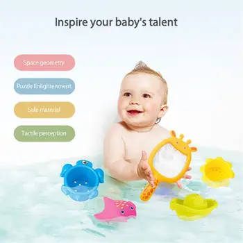 9Pcs/sæt Baby Flyder Vand du stabler Kopper Klassisk Badekar Toy Svømning Pædagogisk Legetøj til Børn, Plastik Fisk Dyr til Badeværelse