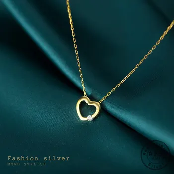 A00413 Sølv Guld Kærlighed Hjerte Hule Kravebenet Kæde Halskæde til Kvinder Reel 925 Sterling Sølv Smykker