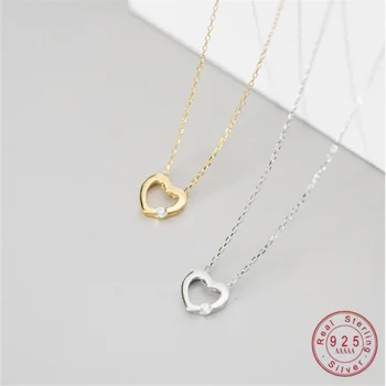 A00413 Sølv Guld Kærlighed Hjerte Hule Kravebenet Kæde Halskæde til Kvinder Reel 925 Sterling Sølv Smykker