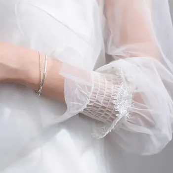 A00535 Echtem 925 Sterling Sølv Double Perle-Charme Kette Armbander pels Frauen Part Hochzeit Minimalismus