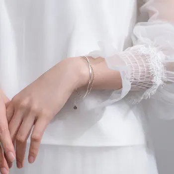 A00535 Echtem 925 Sterling Sølv Double Perle-Charme Kette Armbander pels Frauen Part Hochzeit Minimalismus