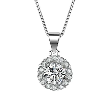 AAA Natural Diamond Necklaces & Pendants 925 Sterling Silver Round Necklaces For Female Romantic Wedding Jewelry Gift With Chain