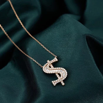 Aazuo Real 18K Guld Real Bagutte Diamant Mode personlighed $ Dollar Pendent Med Kæde begavet for Kvinder 18Inch