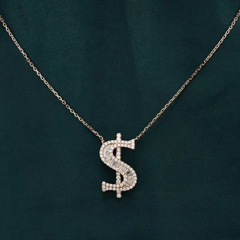 Aazuo Real 18K Guld Real Bagutte Diamant Mode personlighed $ Dollar Pendent Med Kæde begavet for Kvinder 18Inch