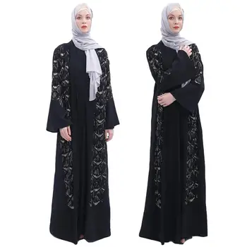 Abaya Muslimske Kvinder med Lange Ærmer Maxi Sequnis Kjole Åben Cardigan Kaftan Dame Robe Kimono Dubai Hijab Kjoler Party tyrkisk UAE