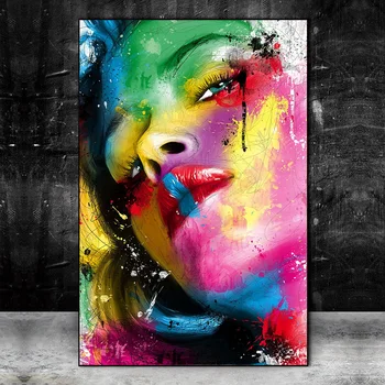 Abstract Sexy Læber Graffiti Kunst Lærred Malerier på Væggen Kunst Farverig Pige Ansigt Plakater Og Prints Ansigt Art Billeder Cuadros