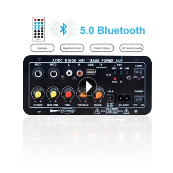 AC 220V, 12v 24v Digital Bluetooth Stereo Forstærker yrelsen Subwoofer Dual Karaoke Mikrofon Forstærkere For Højttaler Support MP3