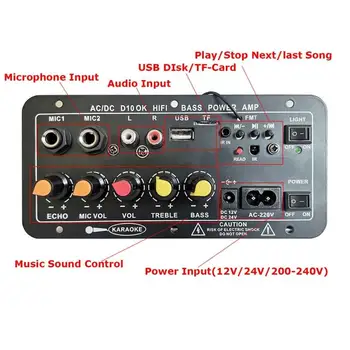 AC 220V, 12v 24v Digital Bluetooth Stereo Forstærker yrelsen Subwoofer Dual Karaoke Mikrofon Forstærkere For Højttaler Support MP3