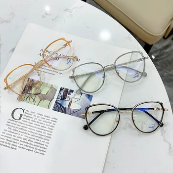 Acetat Unisex Solid Legering Briller Ramme Kvinder Anti-blå lys Briller Fashion Designer Metallisk Cirkel Briller Nærsynethed Briller