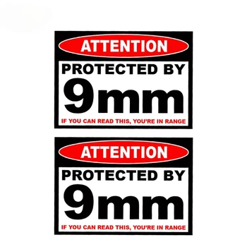 Advarselsskilt Decals OPMÆRKSOMHED Beskyttet Af 9mm Reflekterende PVC Vinyl Bil Mærkat 11CM*7.8 CM