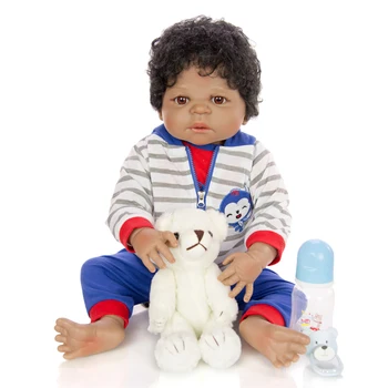 Afrikansk baby Sort Dukke 57CM Fuld Silikone Vinyl reborn babyer i live dreng Dukker Børn Toddler bebe genfødt menino
